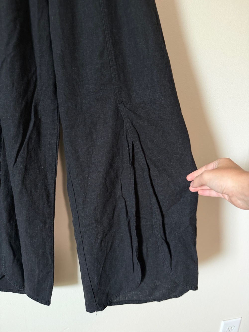 land’n’sea linen blend smock waist slit wide leg black pull on easy pants size S - Picture 5 of 6